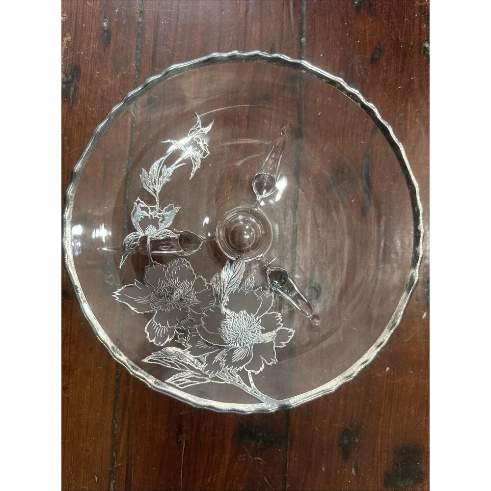VINTAGE VIKING PEONY STERLING FOOTED CAKE STAND ROCKWELL SILVER CO 7.5 Inches